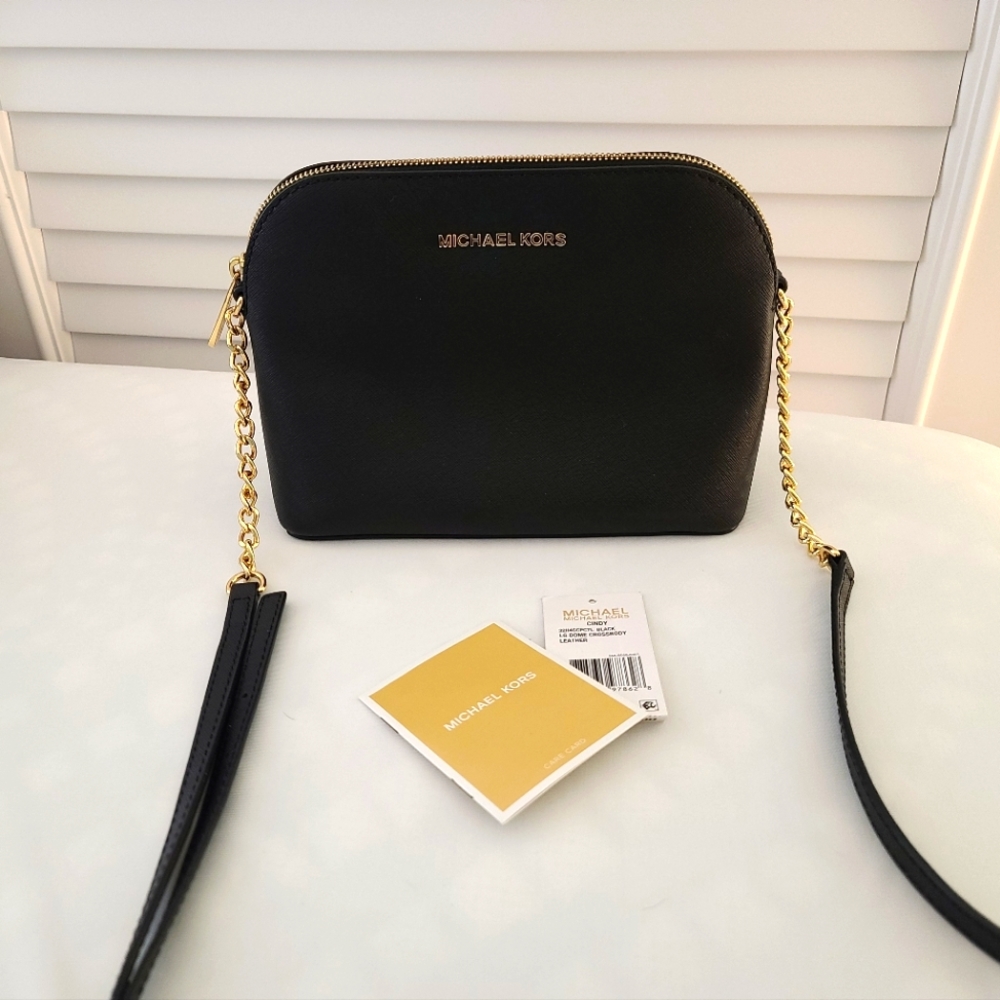 Michael Kors Cindy large dome crossbody bag black saffiano leather